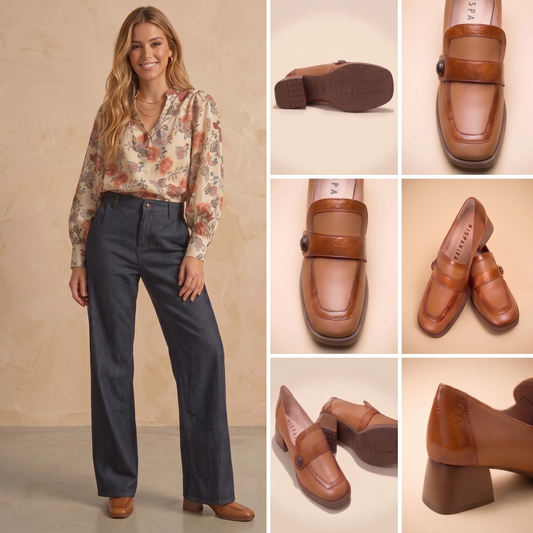 Brown loafers collection with model