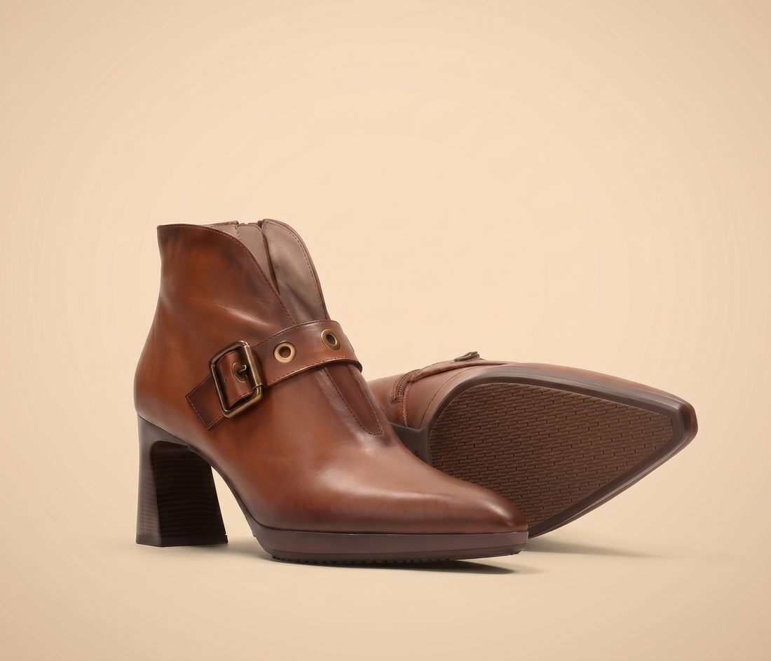 brown tan leather boots, profile side shot
