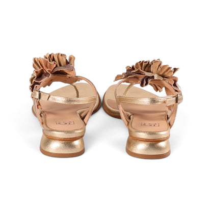 Paloma Gilded Trio gold metallic leather sandal, angled view, by Estela