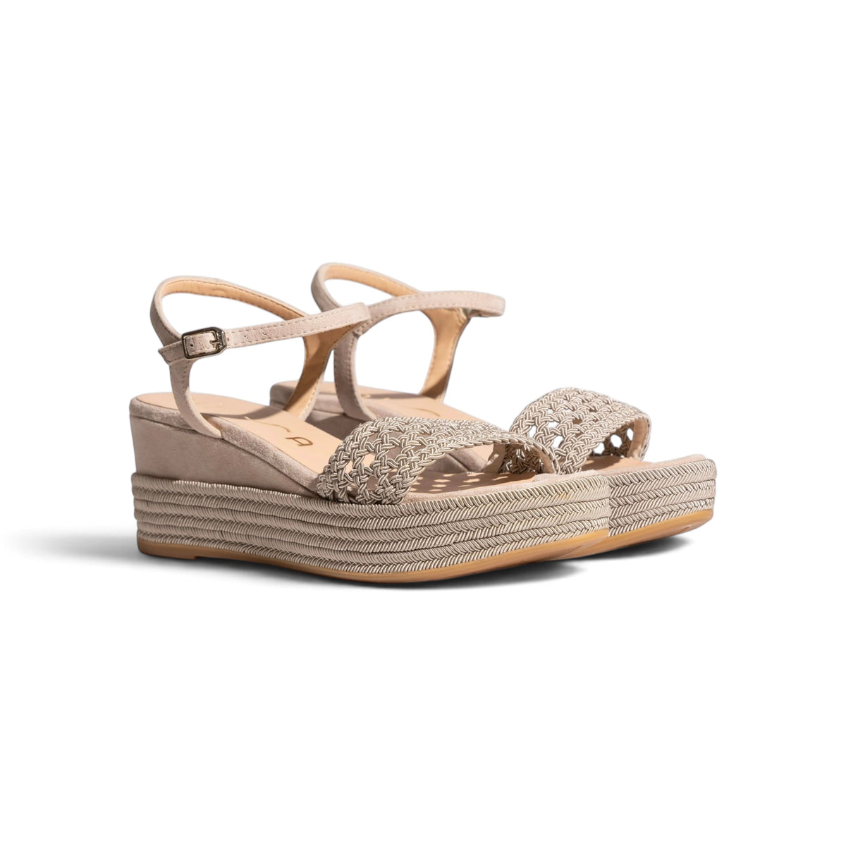 Carmela Natural woven platform wedge sandal, side profile, by Estela