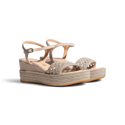 Carmela Natural woven platform wedge sandal, side profile, by Estela