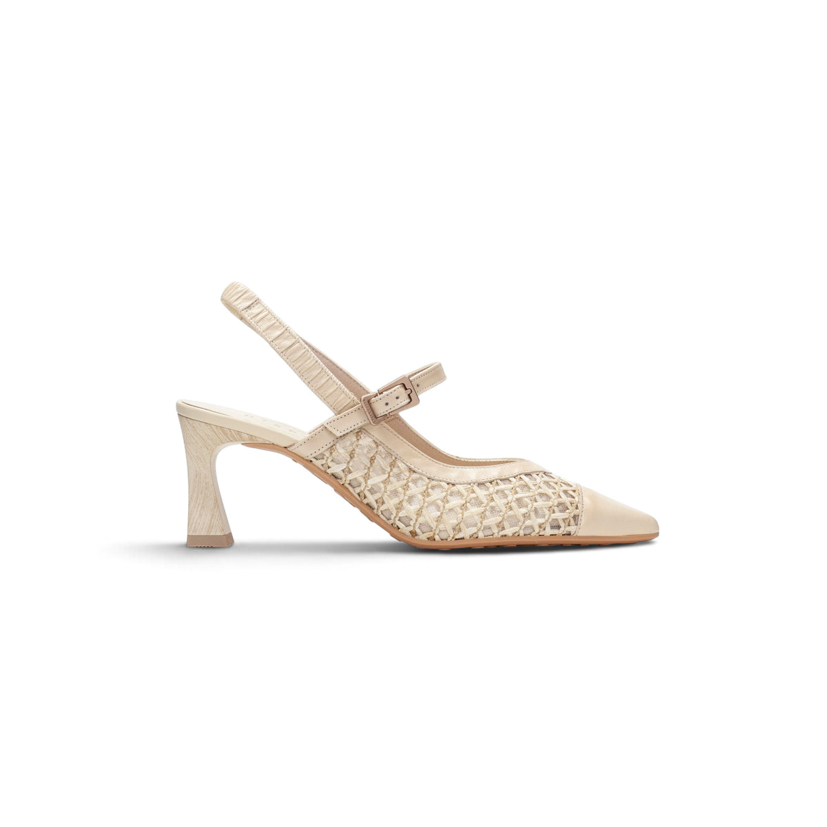 Duna Butter woven leather slingback heel, side profile, by Estela