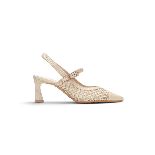 Duna Butter woven leather slingback heel, side profile, by Estela