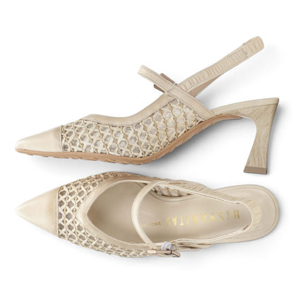Duna Butter woven leather slingback heel, three-quarter view, by Estela