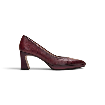 Last Glass of Rioja burgundy croc-embossed leather pump, side profile, by Estela