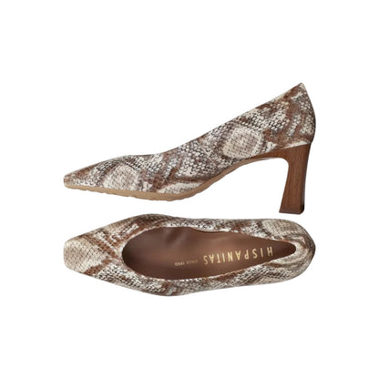 Canela cognac python-effect leather court heel, viewed from above showing insole, by Estela