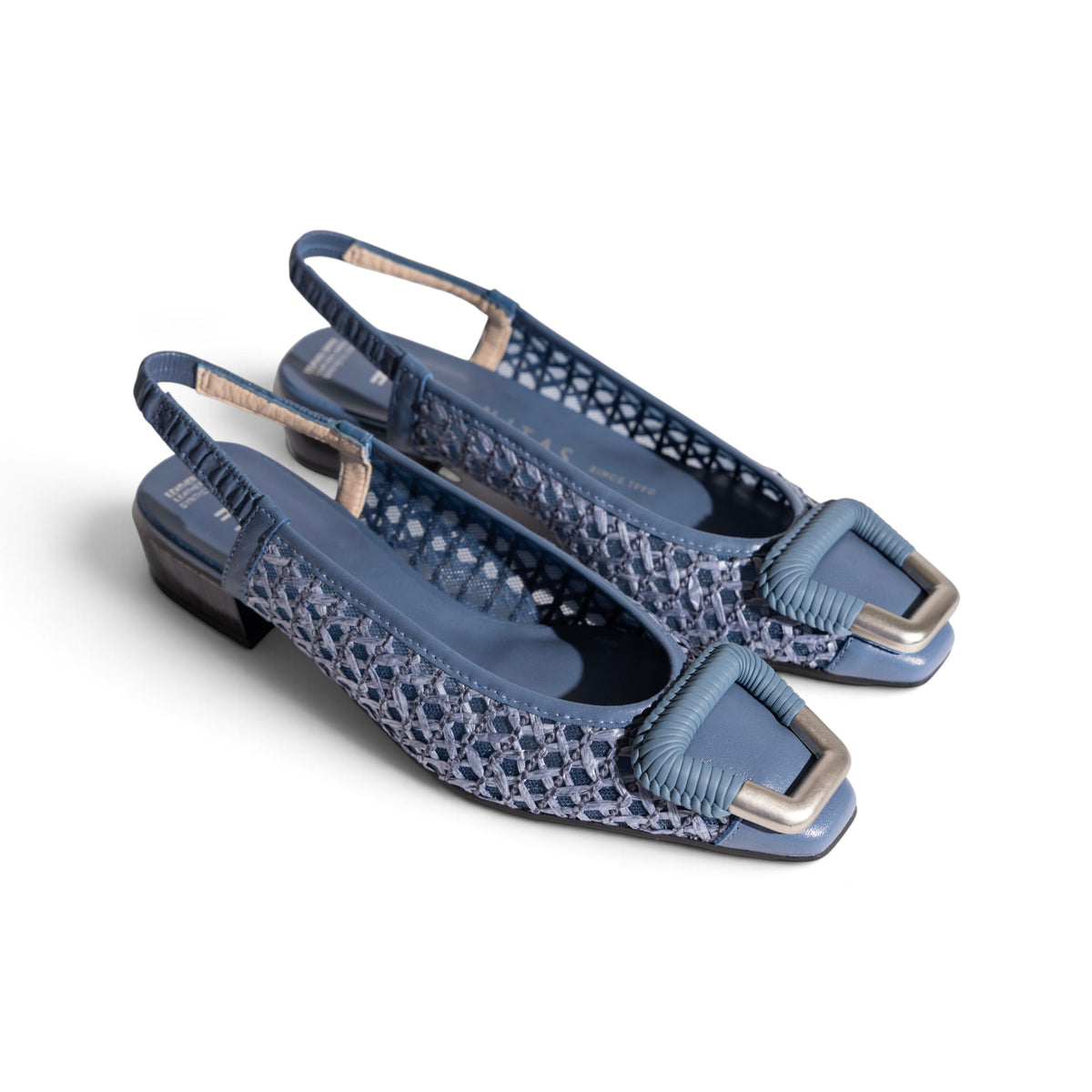 Mara Jean leather slingback sandal, angled view showing low heel, by Estela