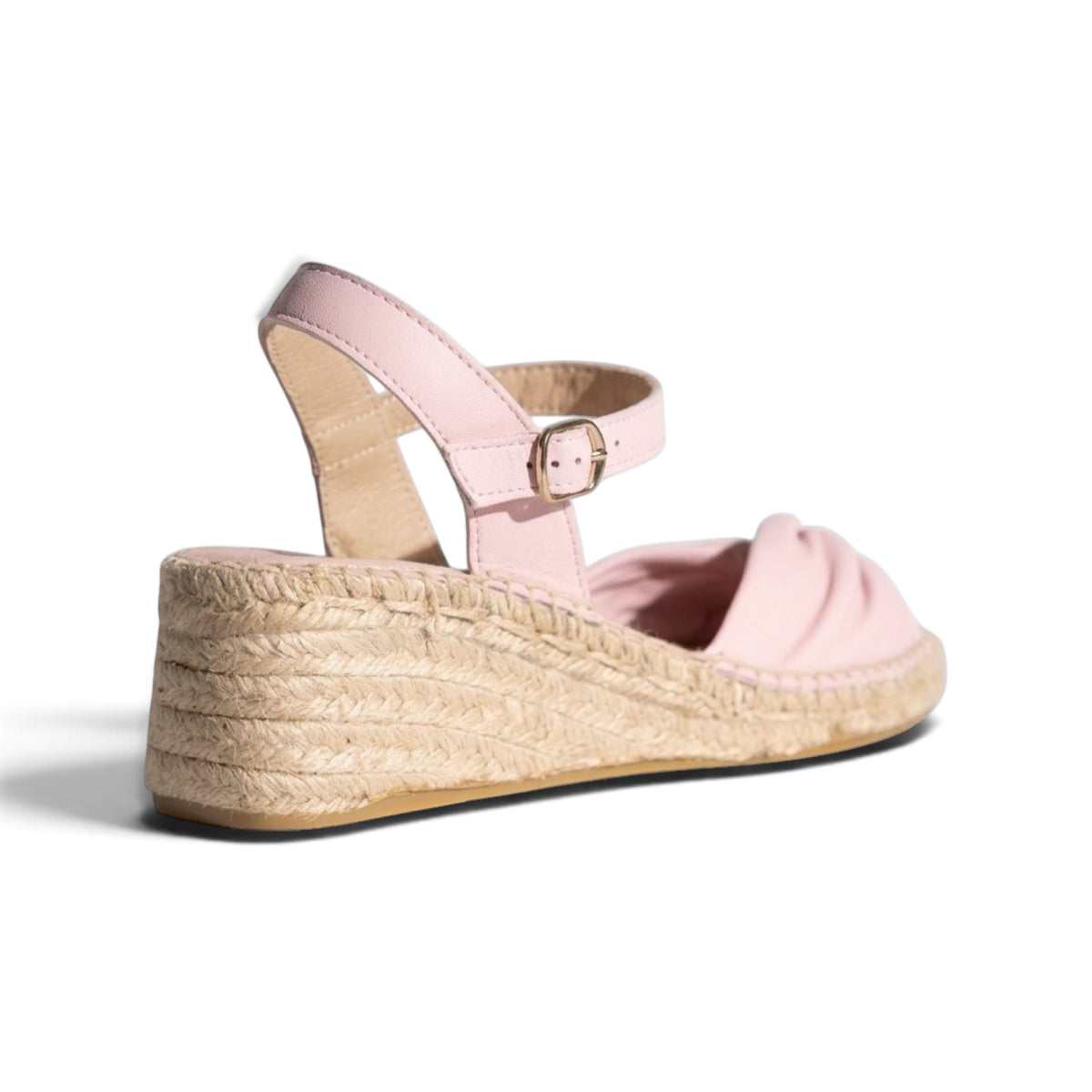Rosita Blush leather espadrille wedge, back and side angle, by Estela