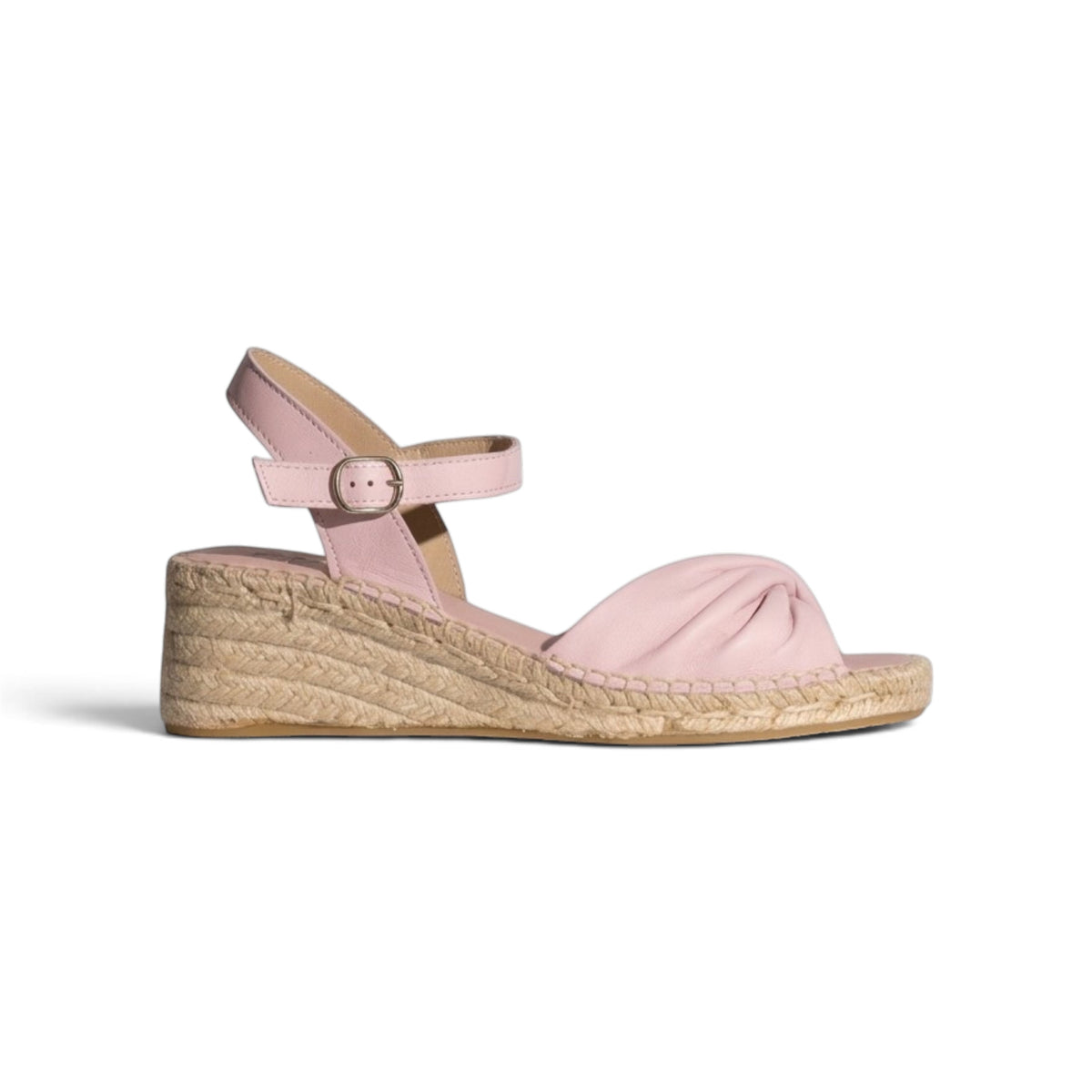 Rosita Blush leather espadrille wedge, side profile, by Estela