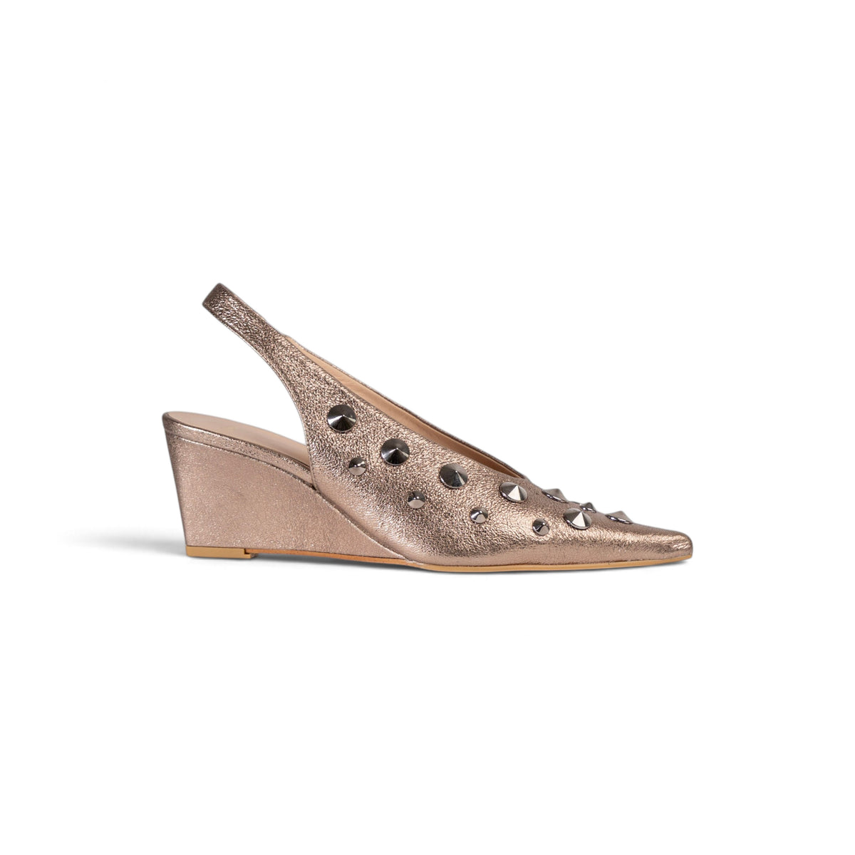 Roxana Studded Slingback Wedge – Zinda – Antique Rose Metallic