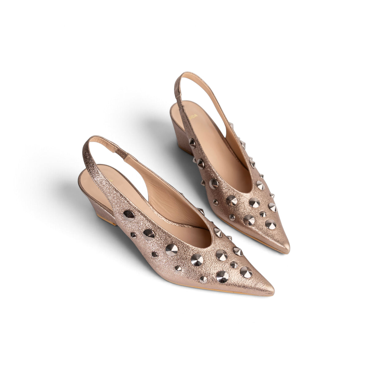 Roxana Studded Slingback Wedge – Zinda – Antique Rose Metallic
