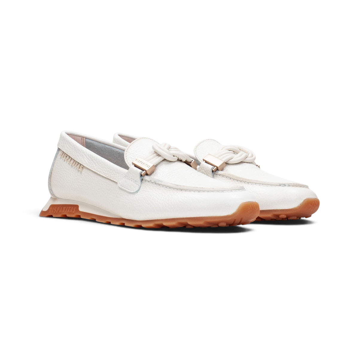 Lucía Porcelain leather loafers, pair from side and above, by Estela